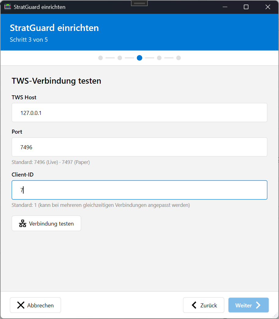 Wizard – Weiter nach TWS-Vorbereitung